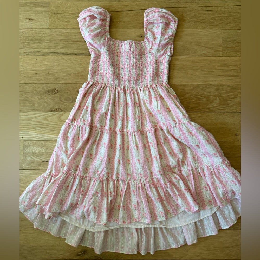 LoveShackFancy Pink Floral Ruffle Dress
